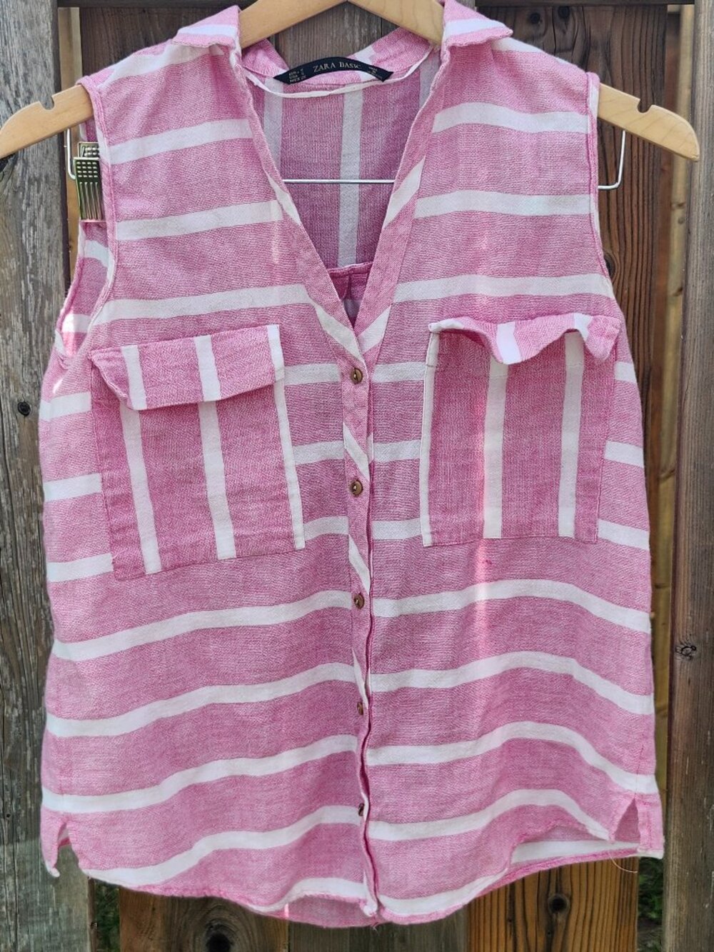 ZARA Striped Button Front Tank Top Pink and White Stripe Women's Size Small